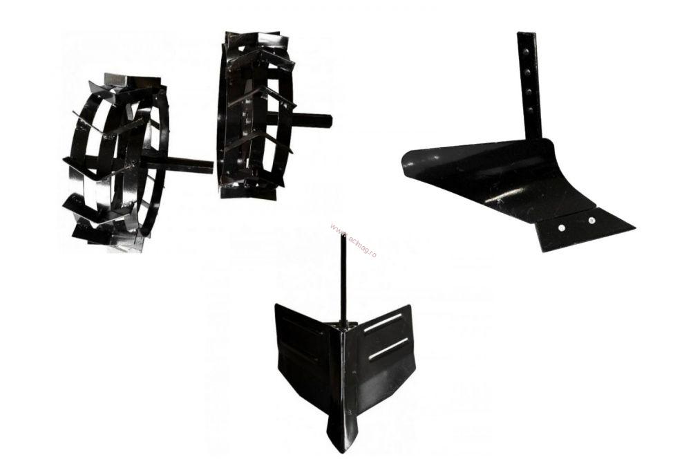 Plug de arat + Plug de bilonat + Roti metalice 4.00-8 / 40 cm, cu manicoate